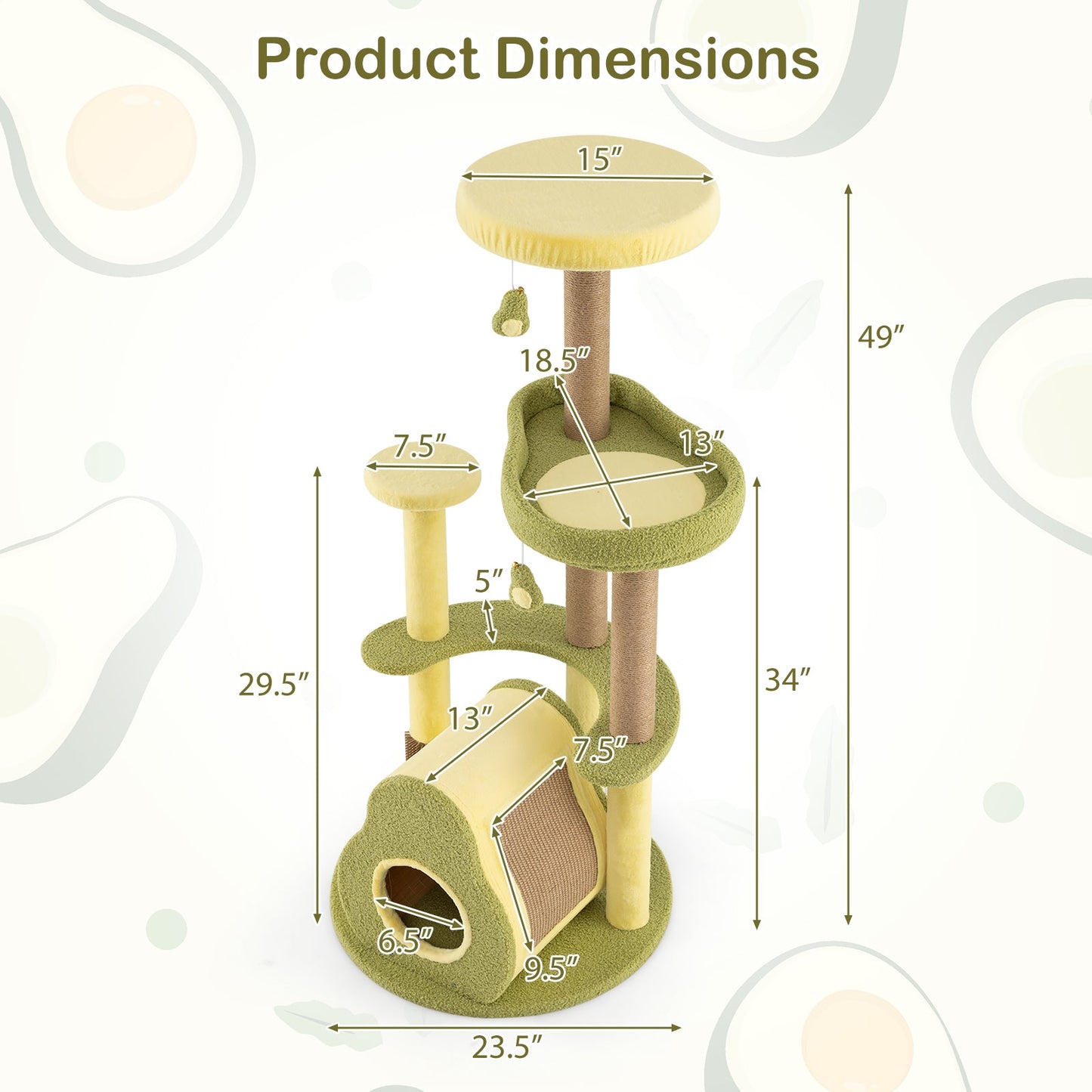 Torre para Gatos Multi-nivel Independiente con Condominio de Aguacate