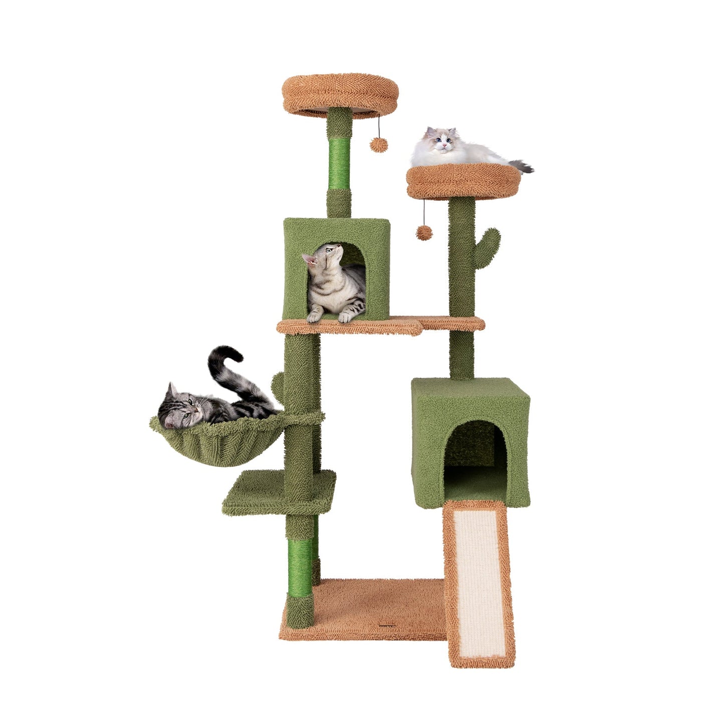 Árbol para Gatos en Forma de Cactus de Múltiples Niveles con Postes para Rascar y Condominios - Verd