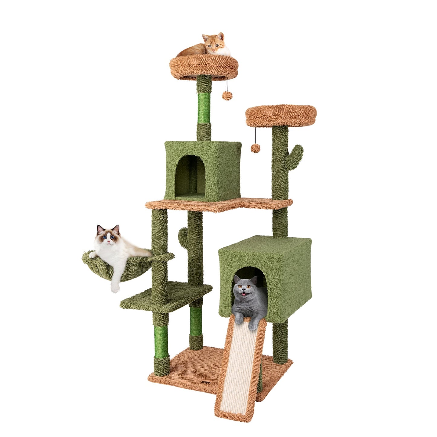 Árbol para Gatos en Forma de Cactus de Múltiples Niveles con Postes para Rascar y Condominios - Verd