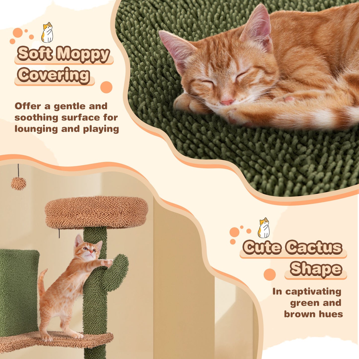 Árbol para Gatos en Forma de Cactus de Múltiples Niveles con Postes para Rascar y Condominios - Verd