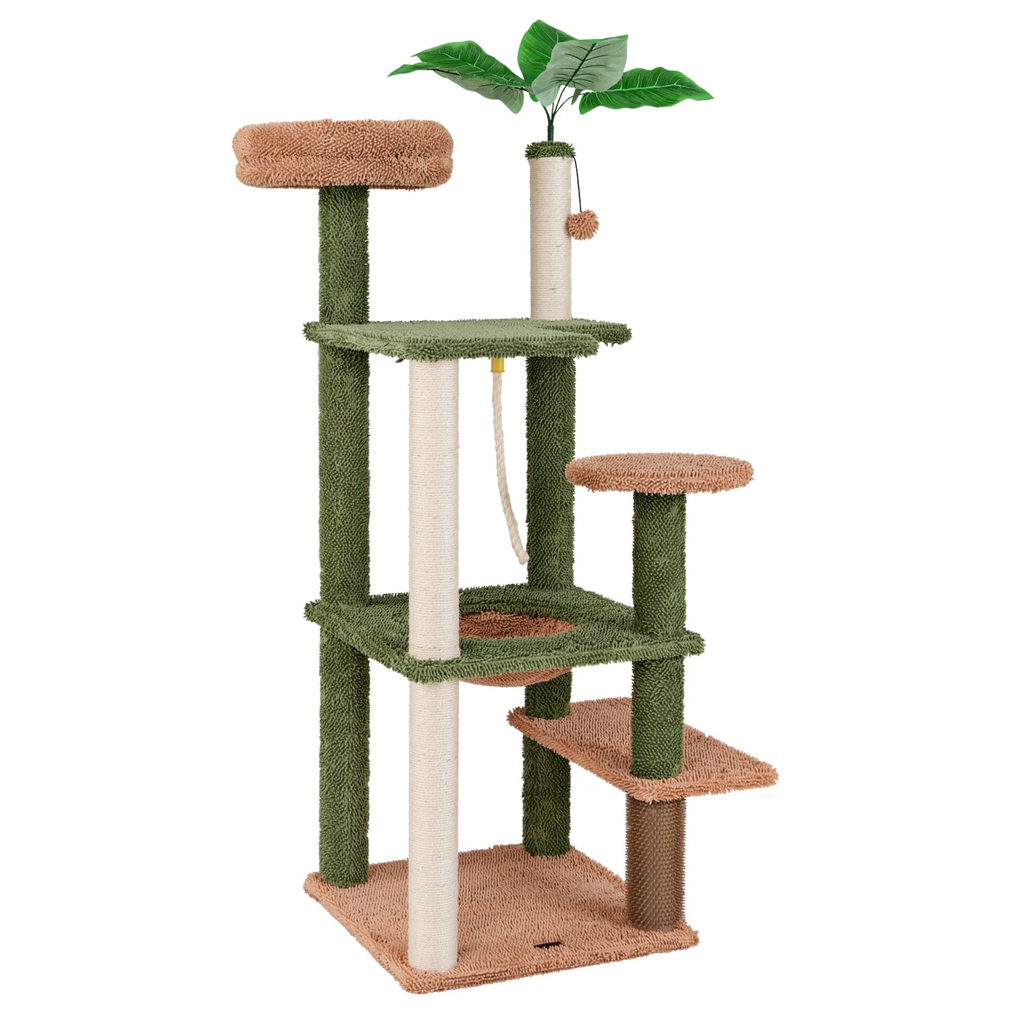 Árbol para Gatos Multinivel con Postes de Rascado y Perchero de Felpa - Verde
