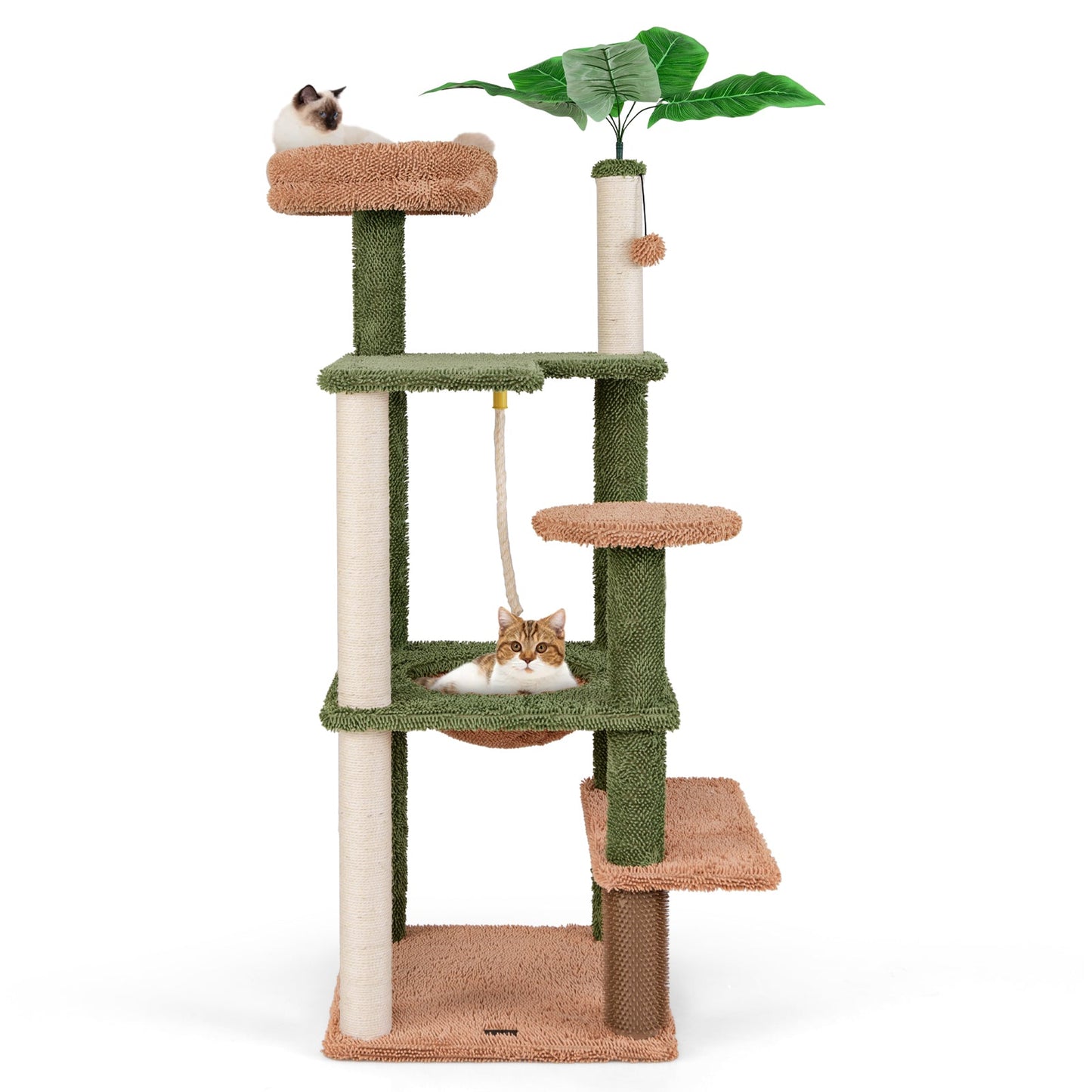 Árbol para Gatos Multinivel con Postes de Rascado y Perchero de Felpa - Verde