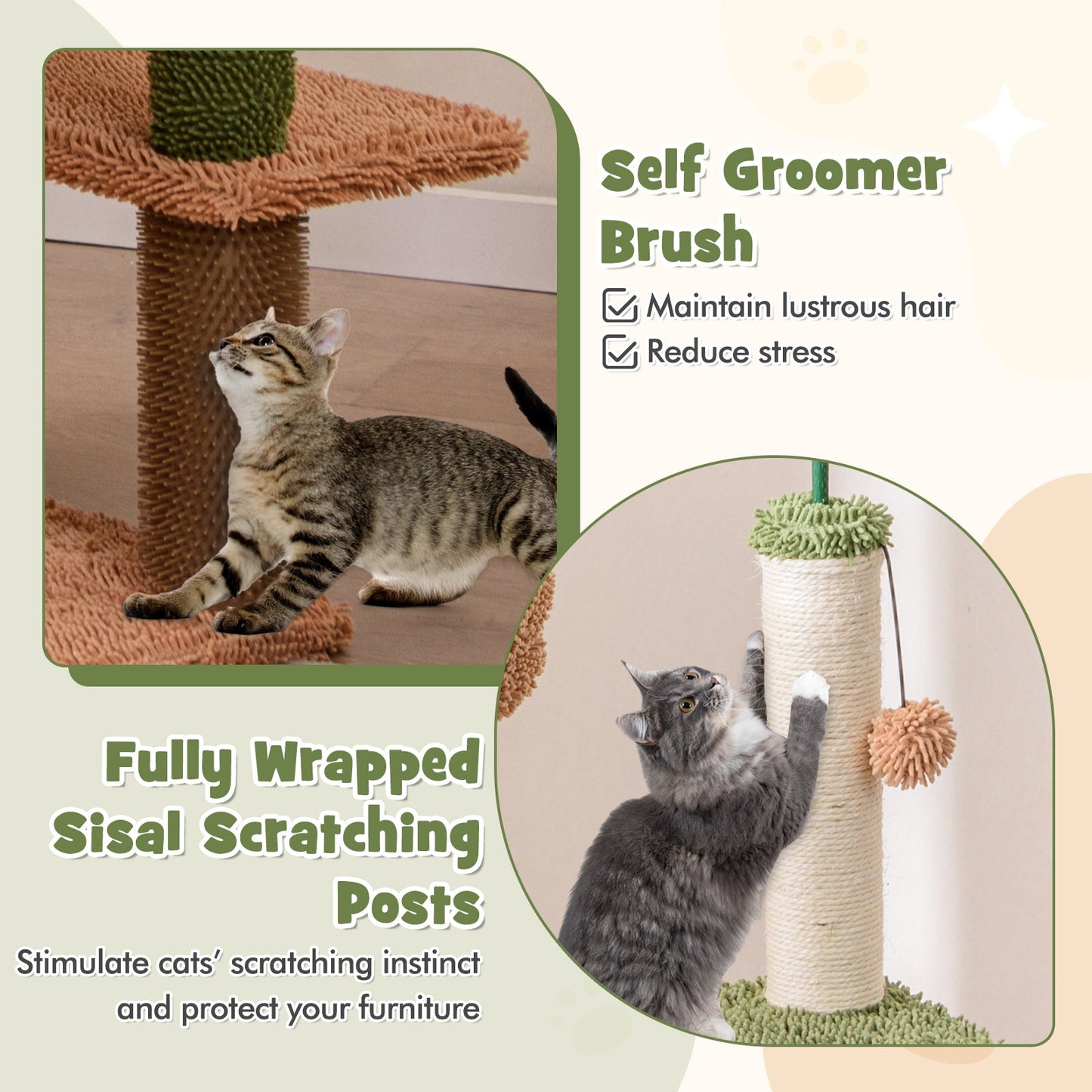 Árbol para Gatos Multinivel con Postes de Rascado y Perchero de Felpa - Verde