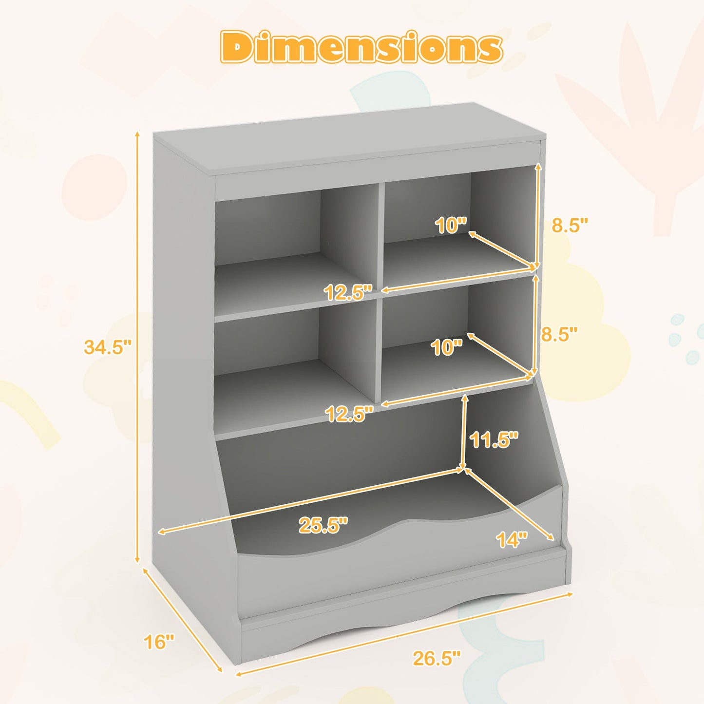 3-Tier Children's Multi-Functional Bookcase - Gray