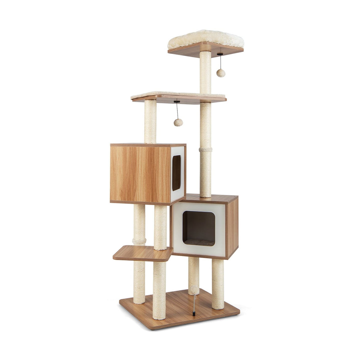 Arbre à chat en bois moderne avec condos et coussins lavables