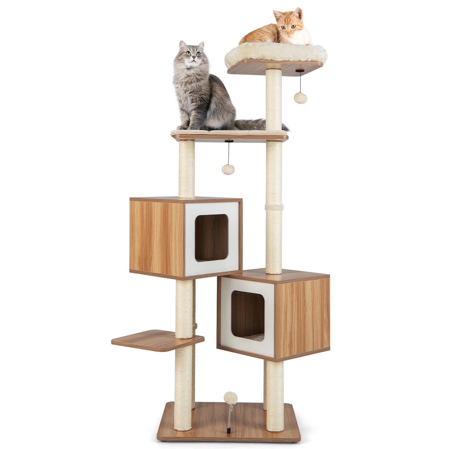 Arbre à chat en bois moderne avec condos et coussins lavables