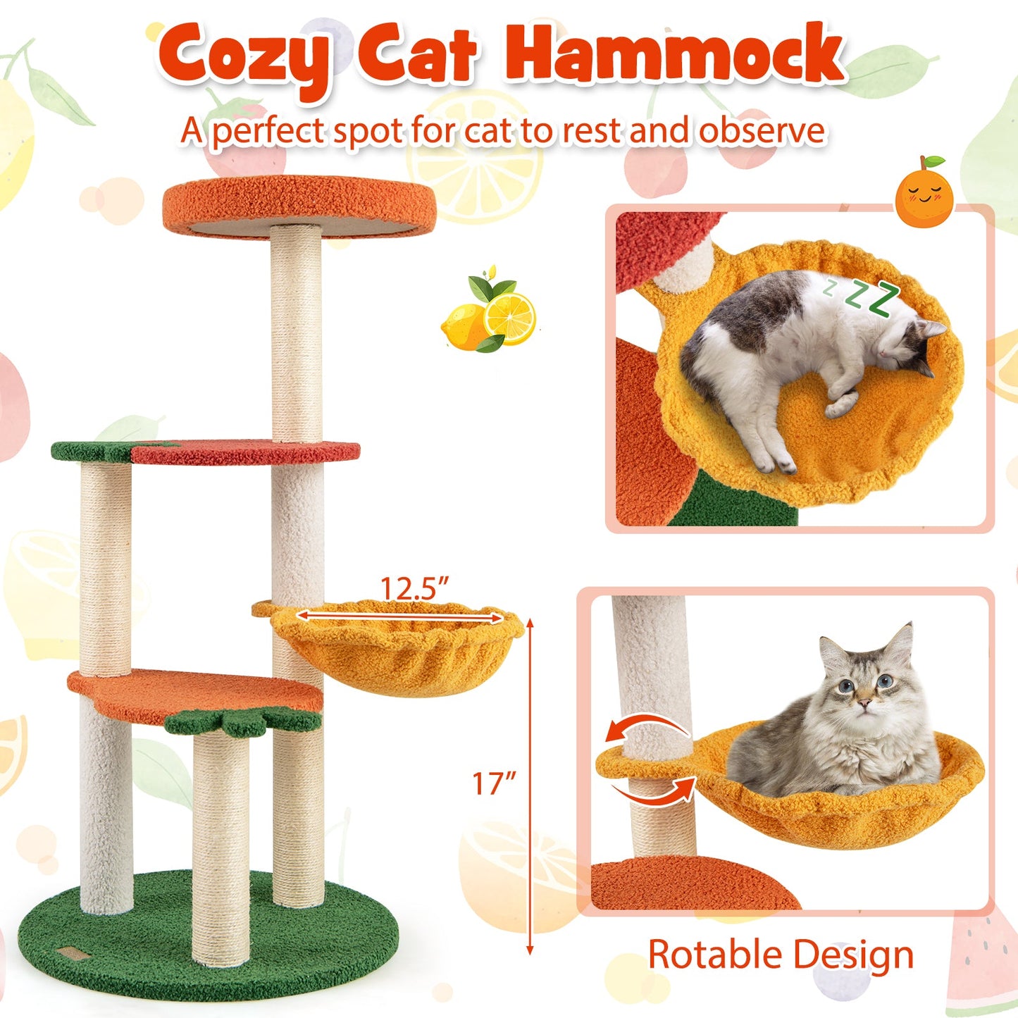 Multi-level Cat Tree Activity Center with Fruit Platforms