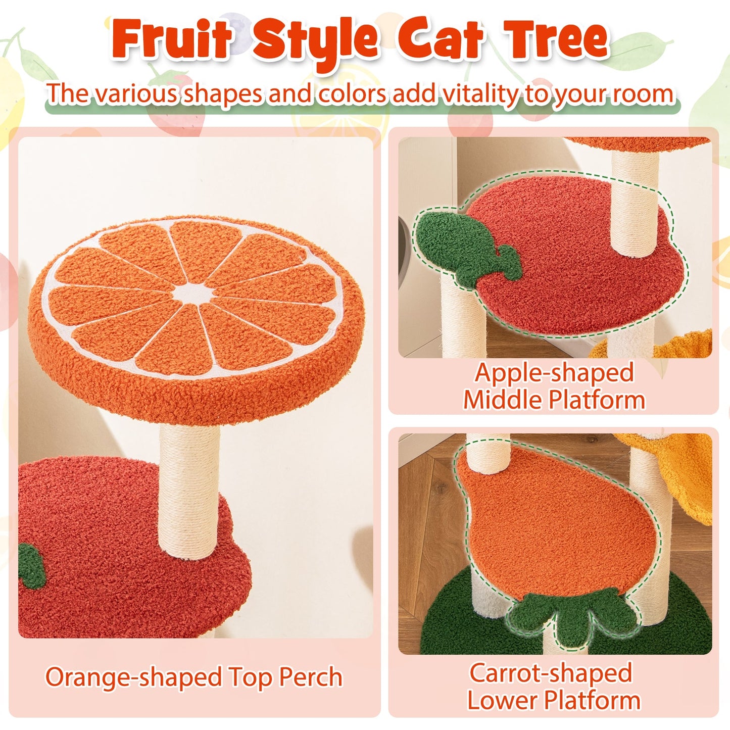 Multi-level Cat Tree Activity Center with Fruit Platforms
