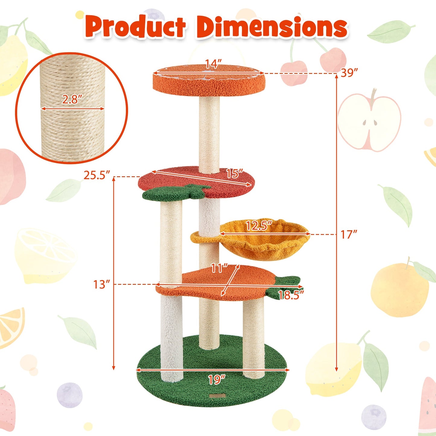 Multi-level Cat Tree Activity Center with Fruit Platforms
