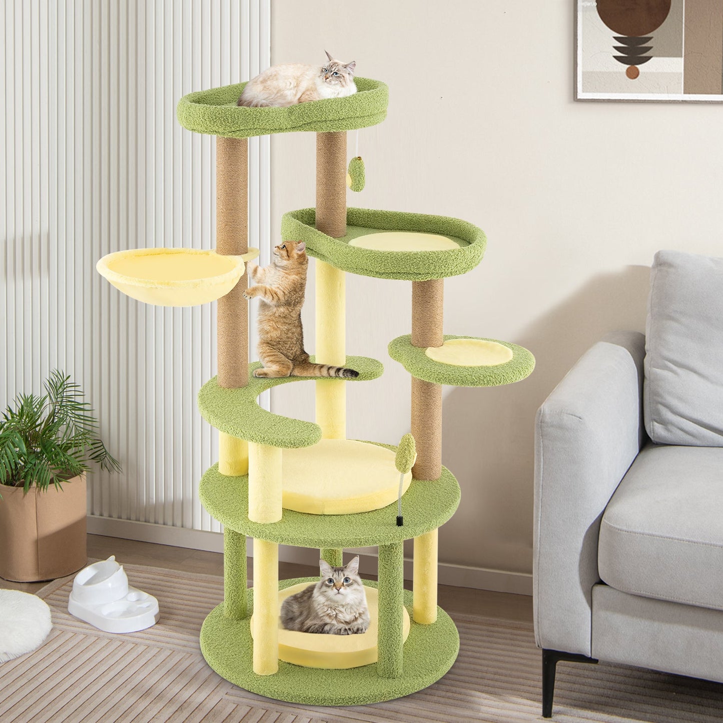 Arbre à chat multi-niveaux thème avocat avec panier rotatif