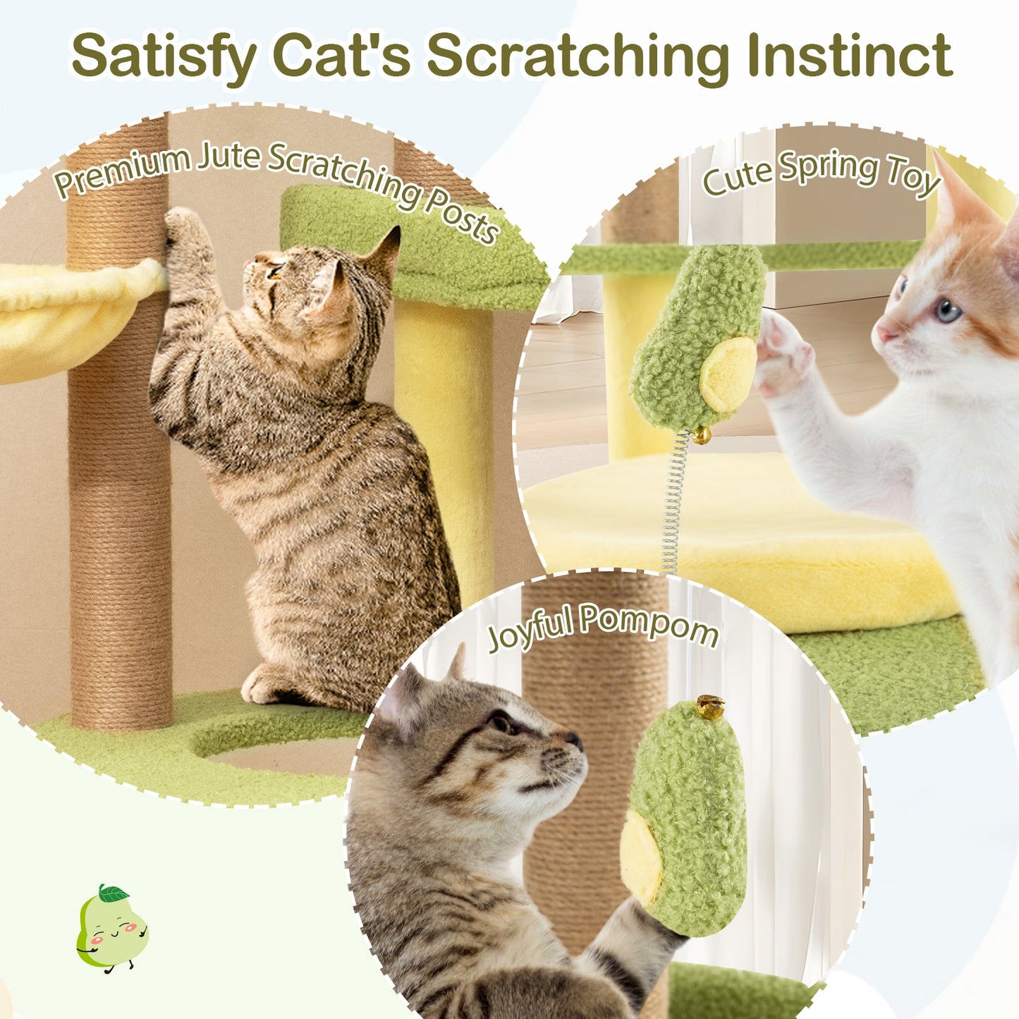 Arbre à chat multi-niveaux thème avocat avec panier rotatif