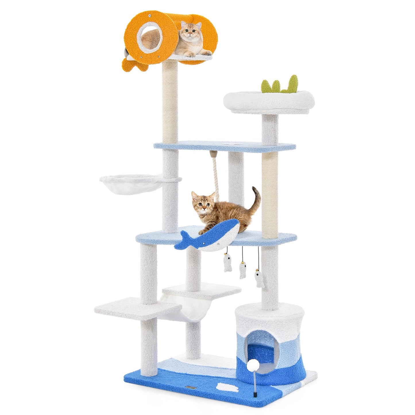 Ocean-themed Multi-level Cat Tree Tower with Scratching Posts - Blue