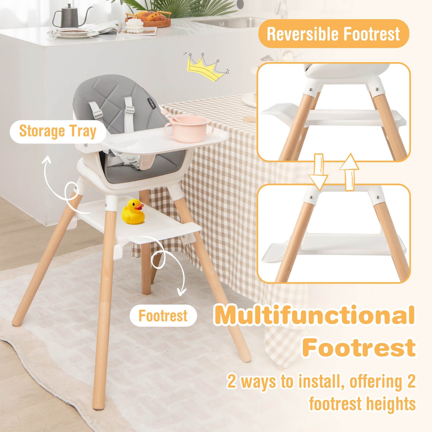6-in-1 Convertible Baby High Chair - White