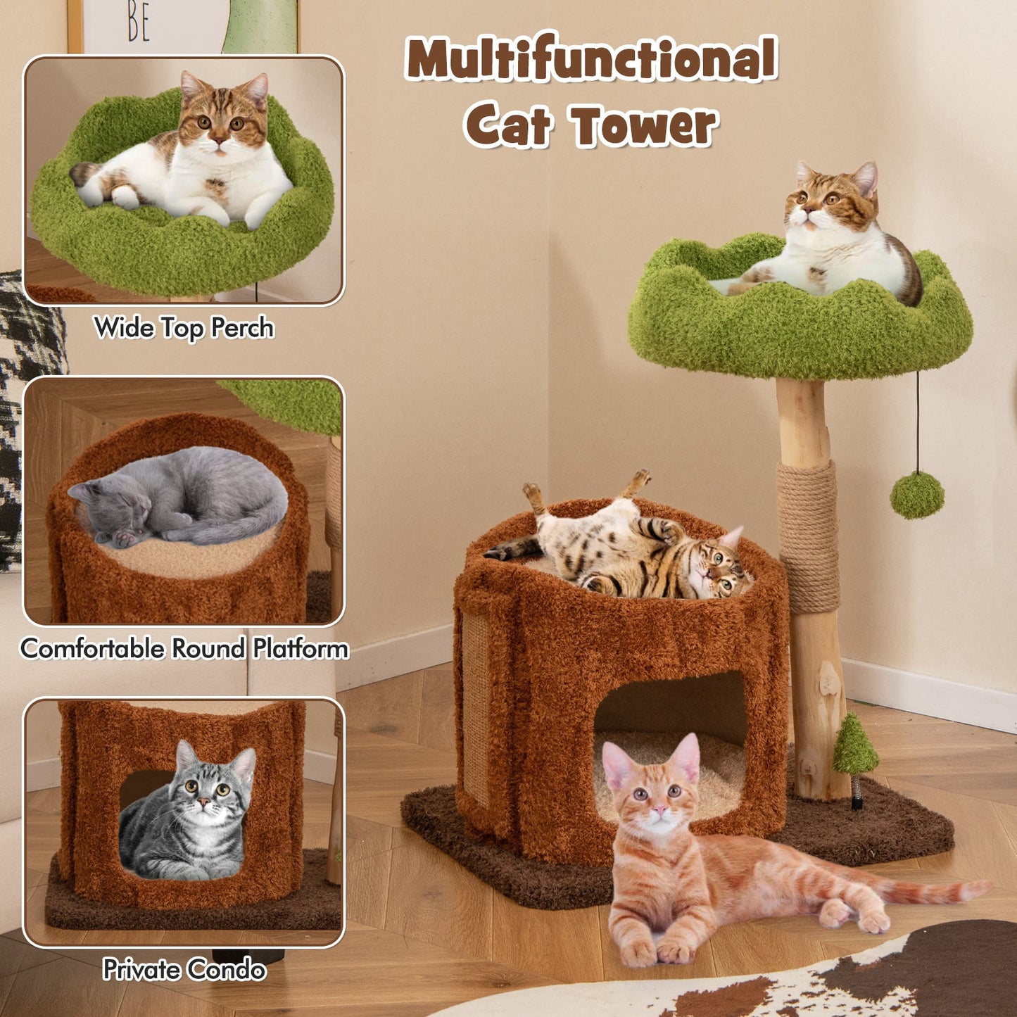 Multifunctional Cat Tree with Scratching Posts & Top Perch - Brown