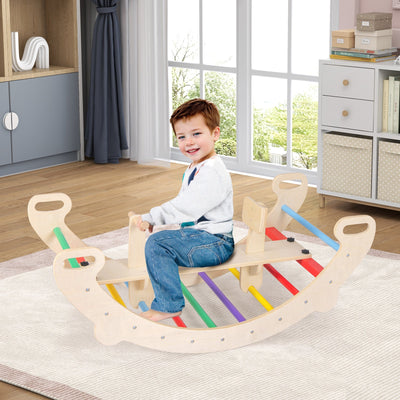 4-in-1 Multifunctional Wooden Climbing Toy with Rocker and Tunnel