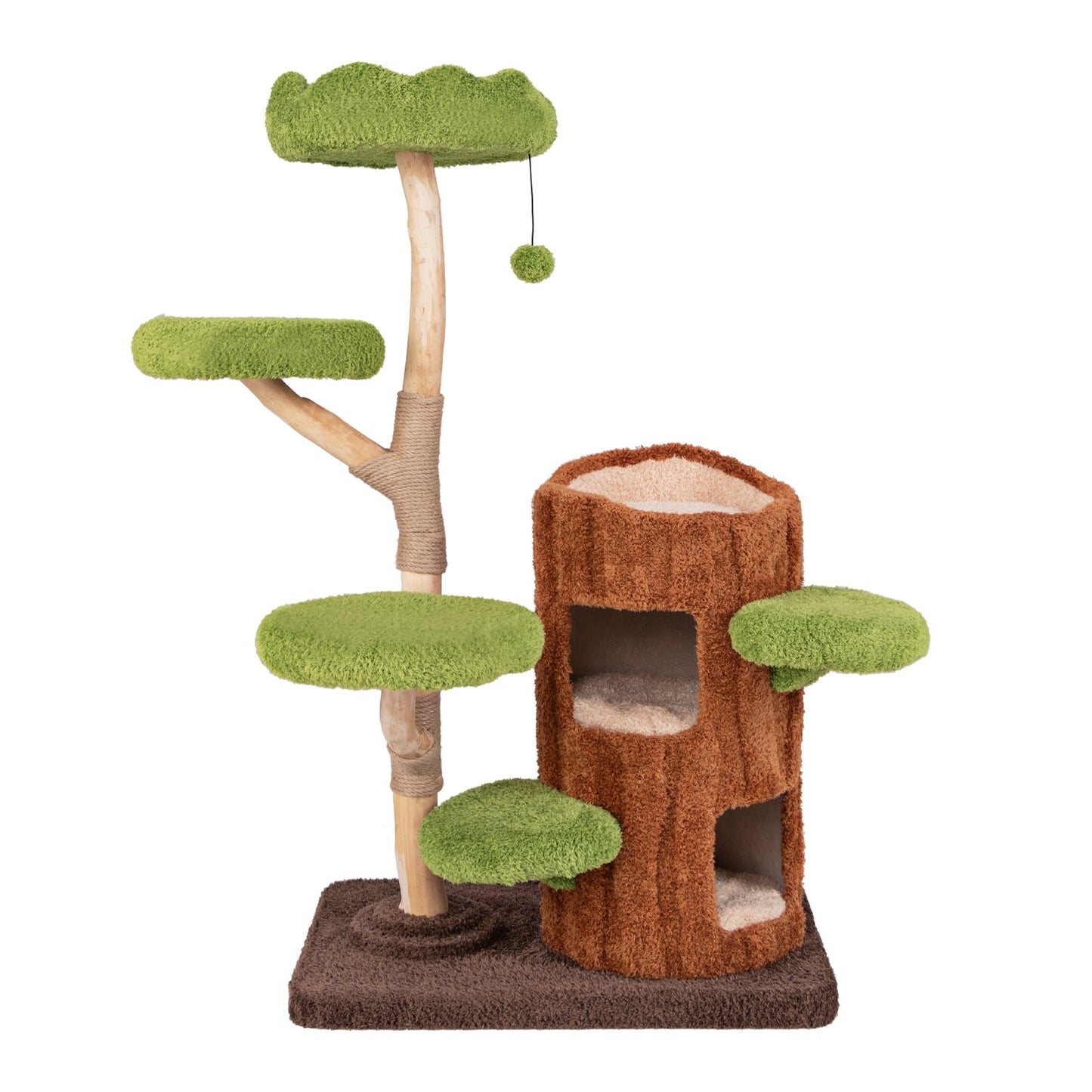 Arbre à chat multi-niveaux avec maison à deux étages - Marron