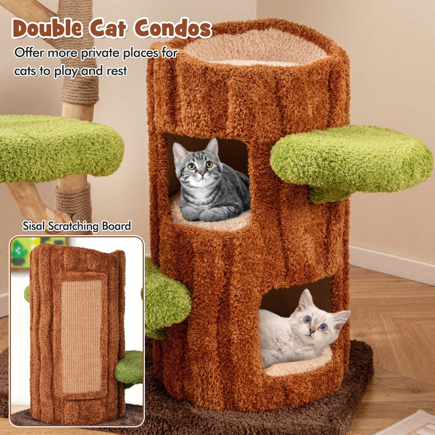 Arbre à chat multi-niveaux avec maison à deux étages - Marron