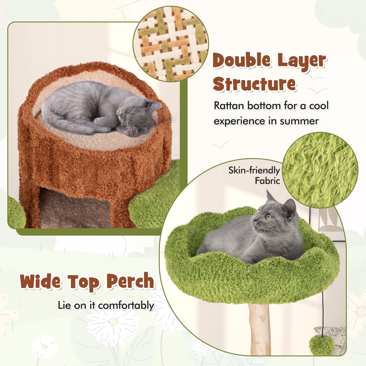 Arbre à chat multi-niveaux avec maison à deux étages - Marron