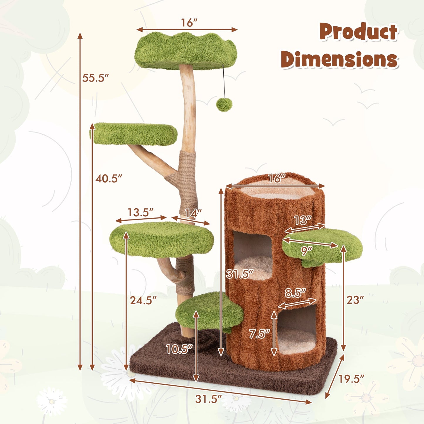 Arbre à chat multi-niveaux avec maison à deux étages - Marron