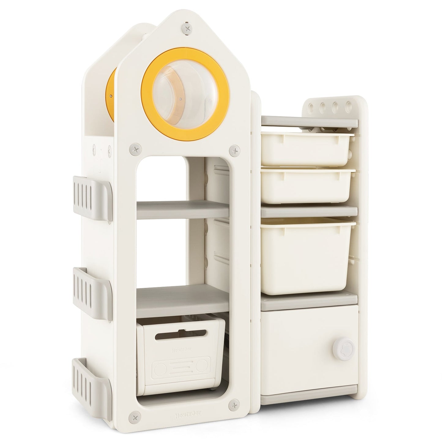 Multipurpose Toy Chest and Bookshelf with Mobile Trolley - Gray