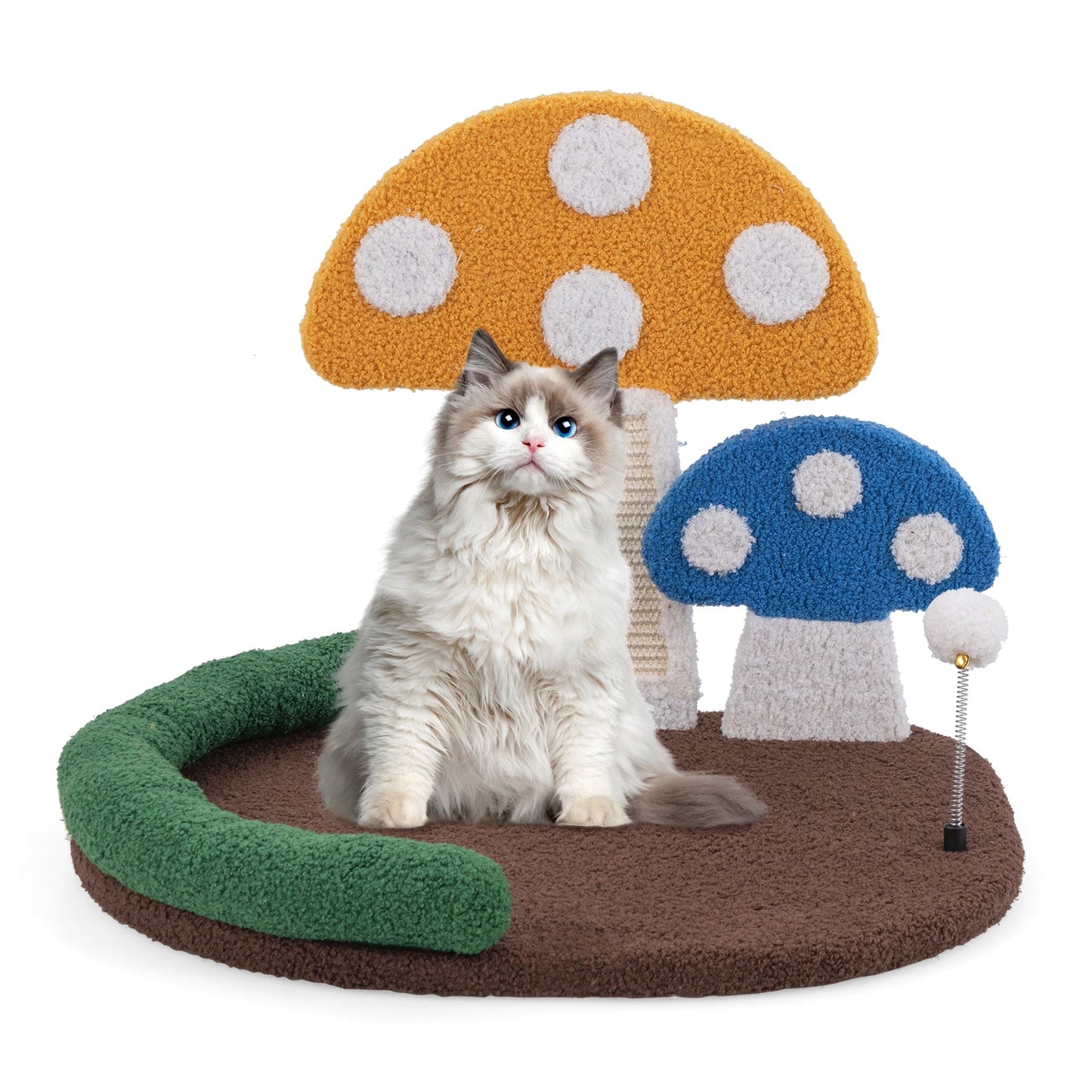 Mushroom Cat Bed with Scratch Panel - Multicolor