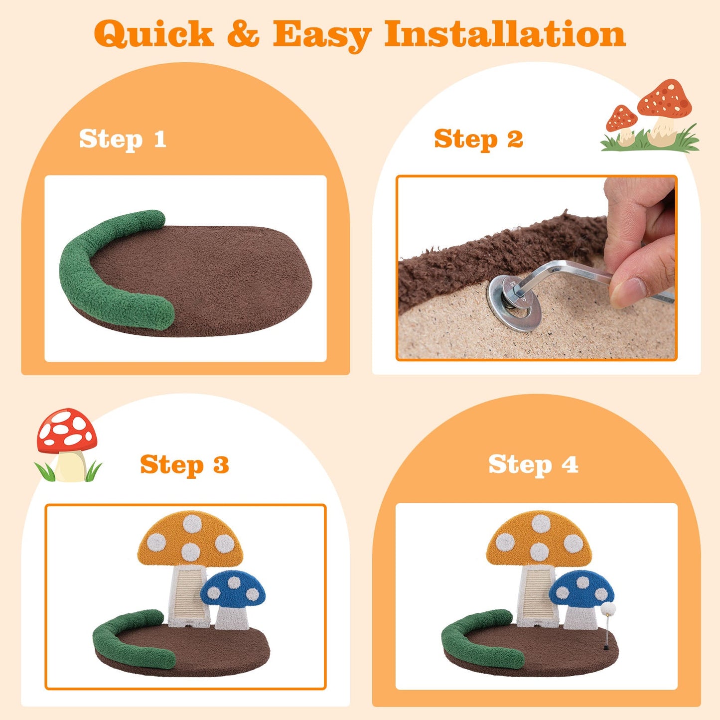 Mushroom Cat Bed with Scratch Panel - Multicolor