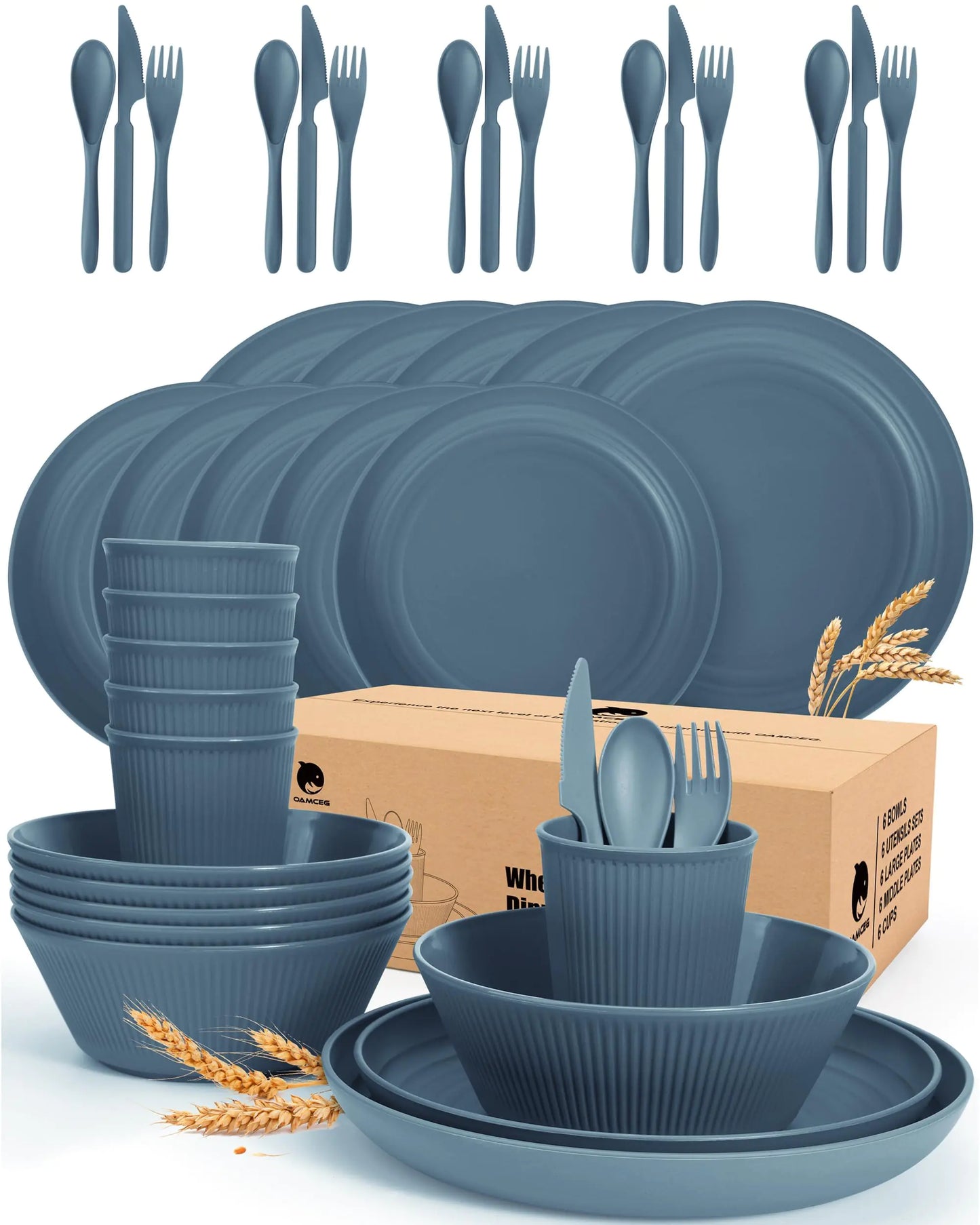 42-Piece Plastic Dinnerware Set for 6 - OAMCEG Wheat Straw