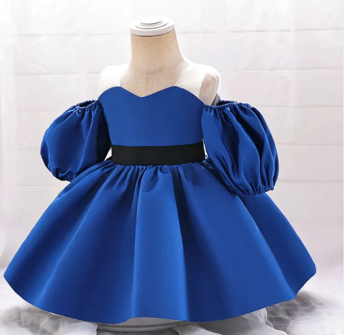 Vestido de Bautizo con Mangas Abullonadas para Niñas en Ocasiones Especiales