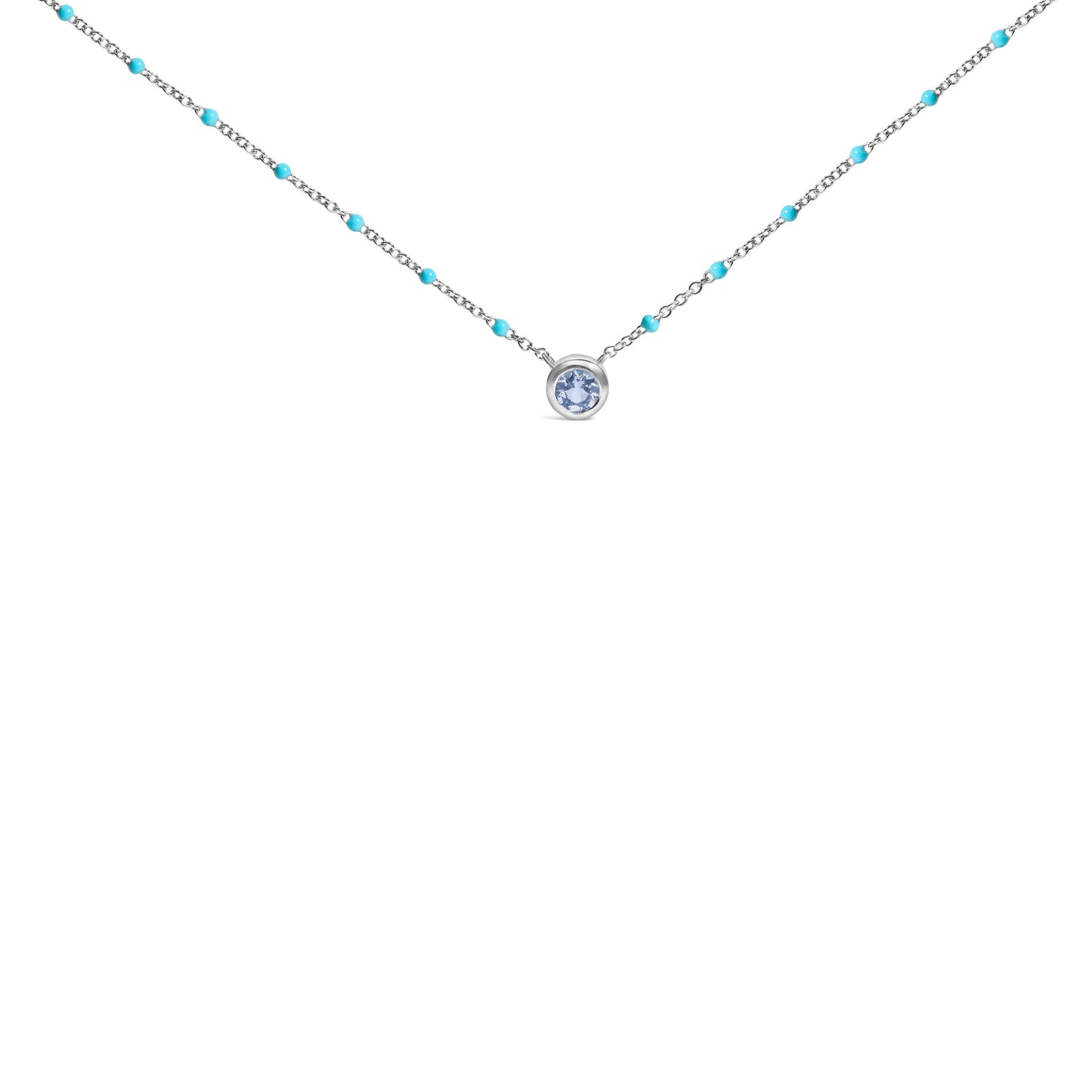 Sterling Silver Bezel Set Aquamarine and Enamel Bead Necklace