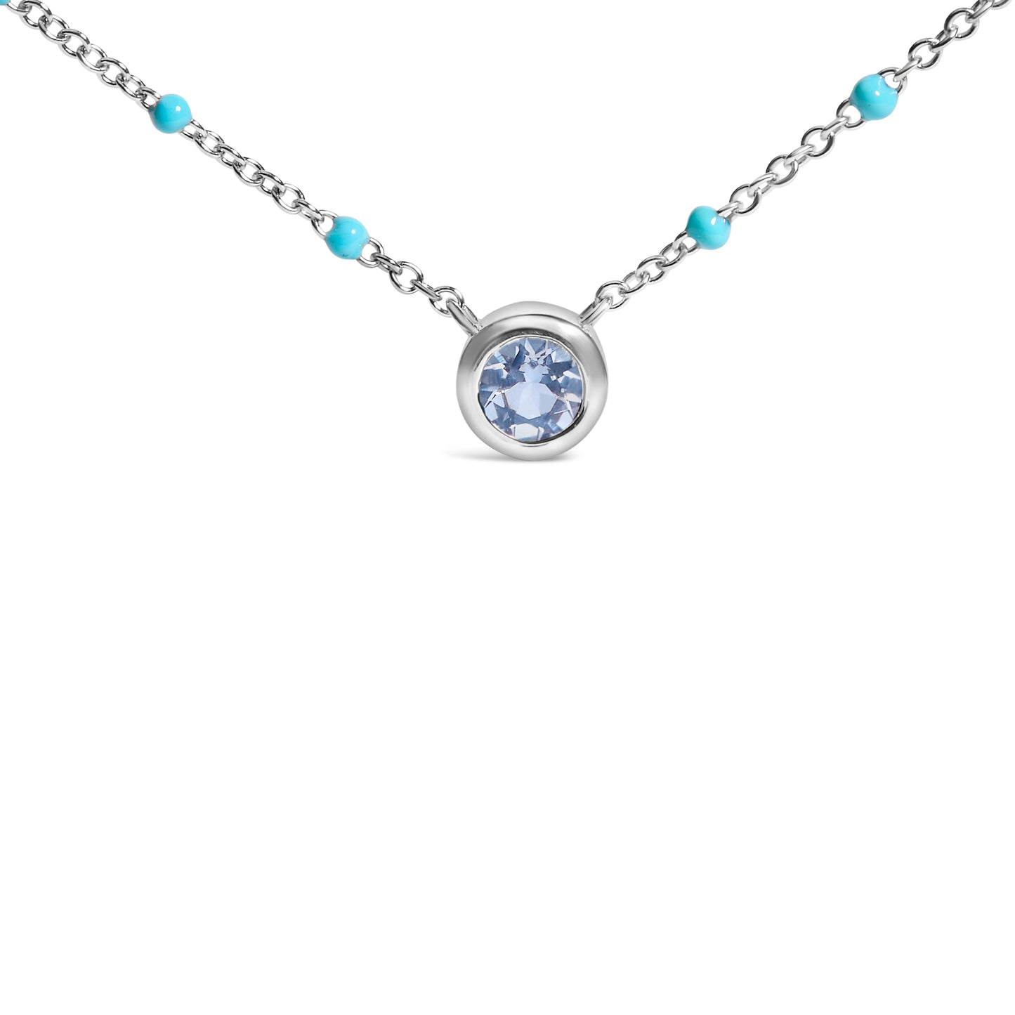 Sterling Silver Bezel Set Aquamarine and Enamel Bead Necklace