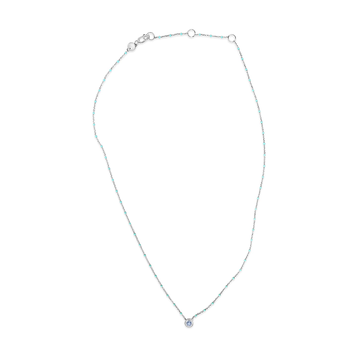 Sterling Silver Bezel Set Aquamarine and Enamel Bead Necklace