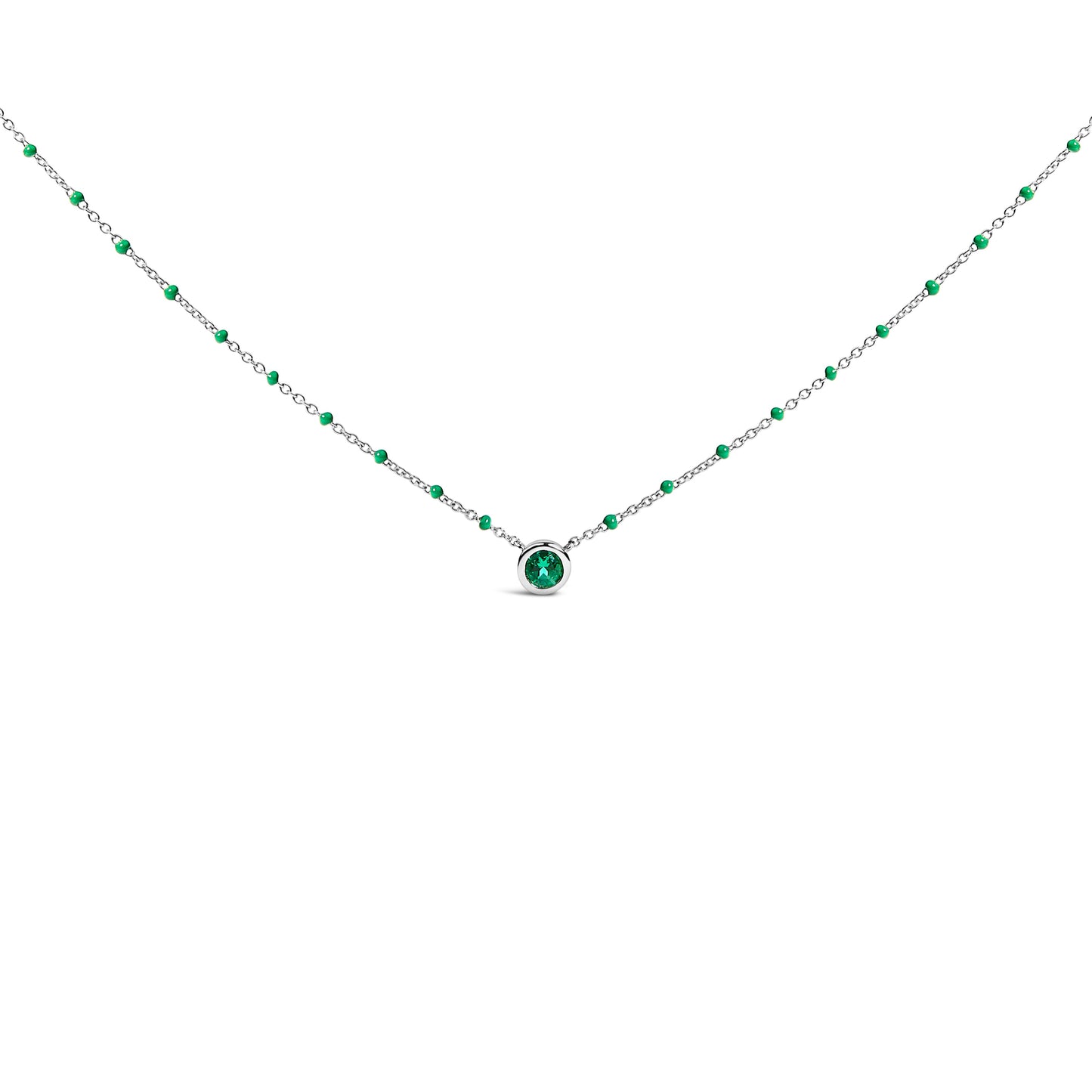 Collar de Cadena de Perlas de Esmeralda Creada en Laboratorio de Plata Esterlina