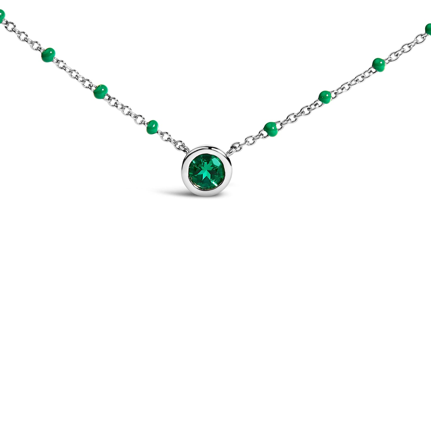 Collar de Cadena de Perlas de Esmeralda Creada en Laboratorio de Plata Esterlina