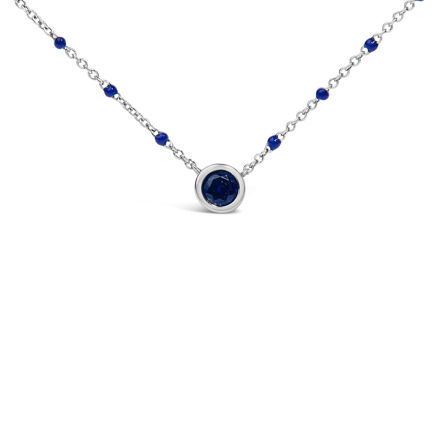 Collier en chaîne en argent sterling avec perles de saphir créé - 18 pouces