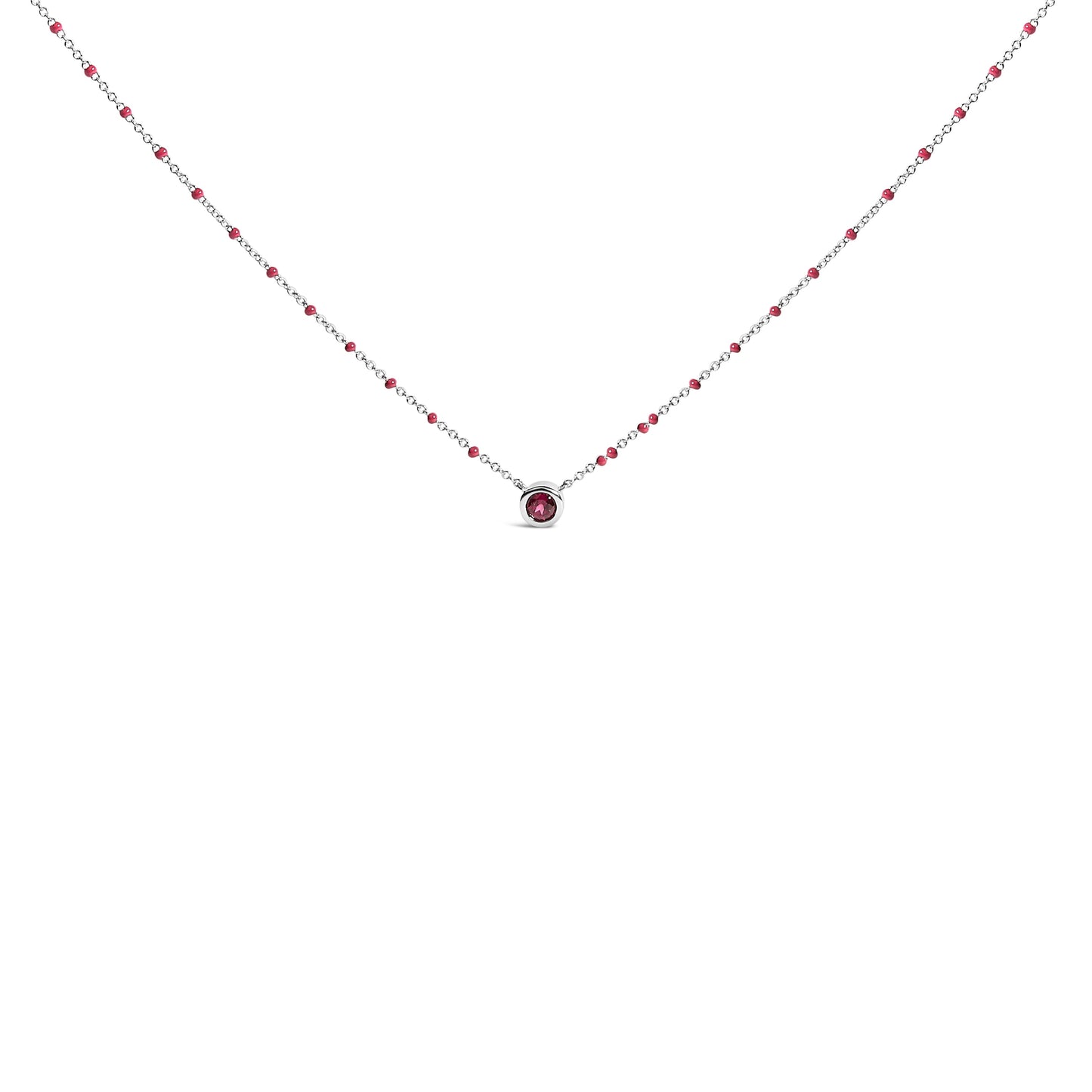 Sterling Silver Rhodolite Enamel Bead Chain Necklace - 18 Inch