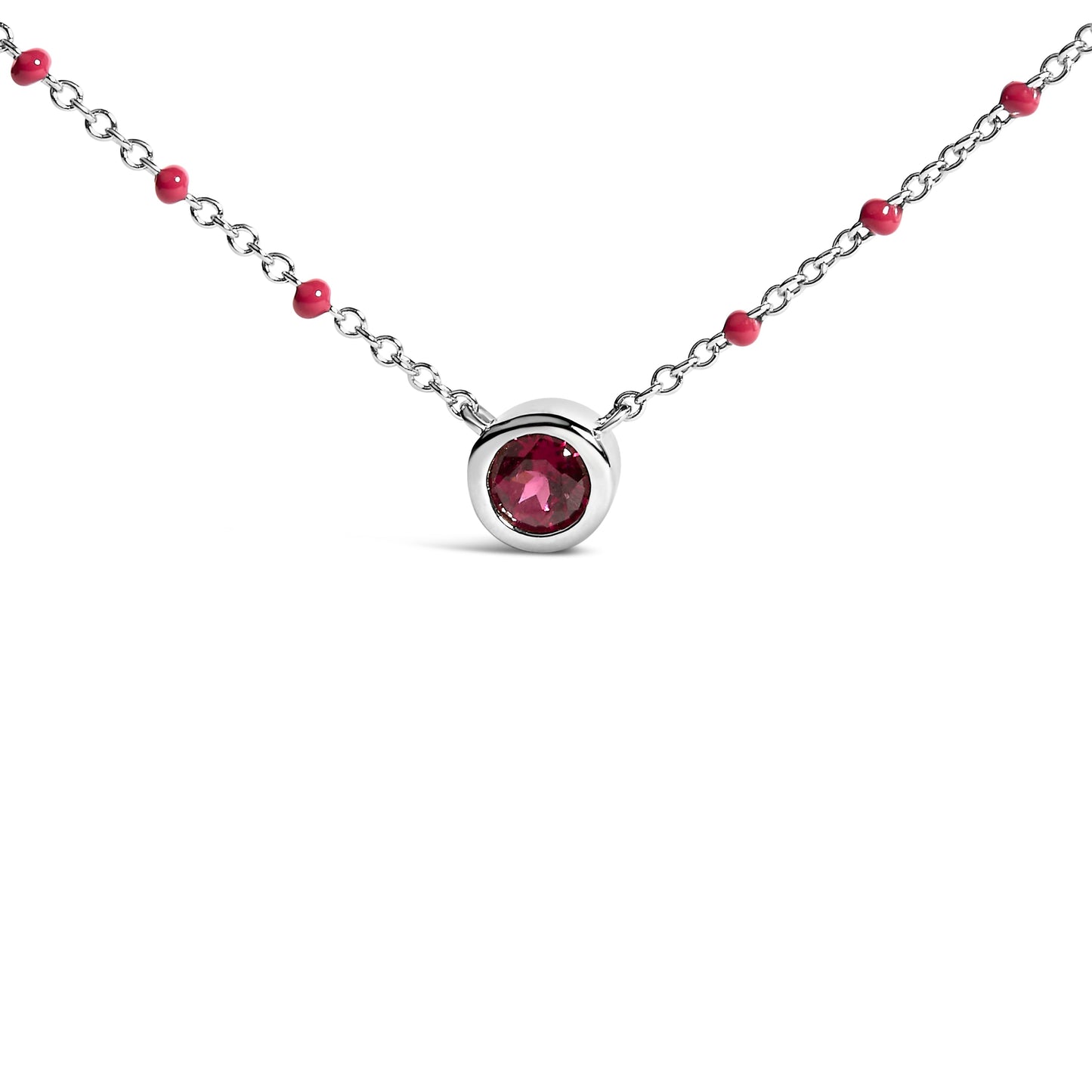 Sterling Silver Rhodolite Enamel Bead Chain Necklace - 18 Inch
