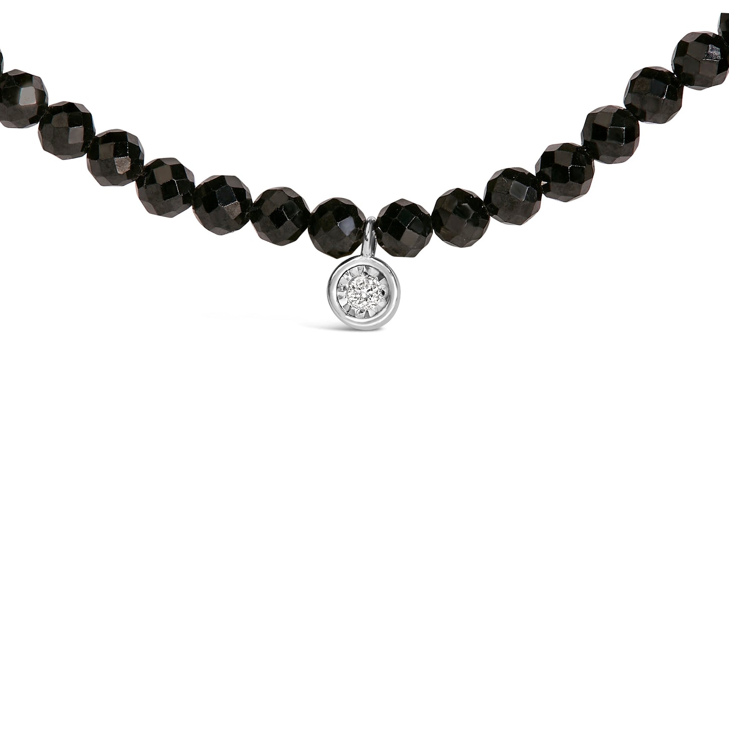Collier en perles de spinelle noir avec accent en diamant en argent sterling