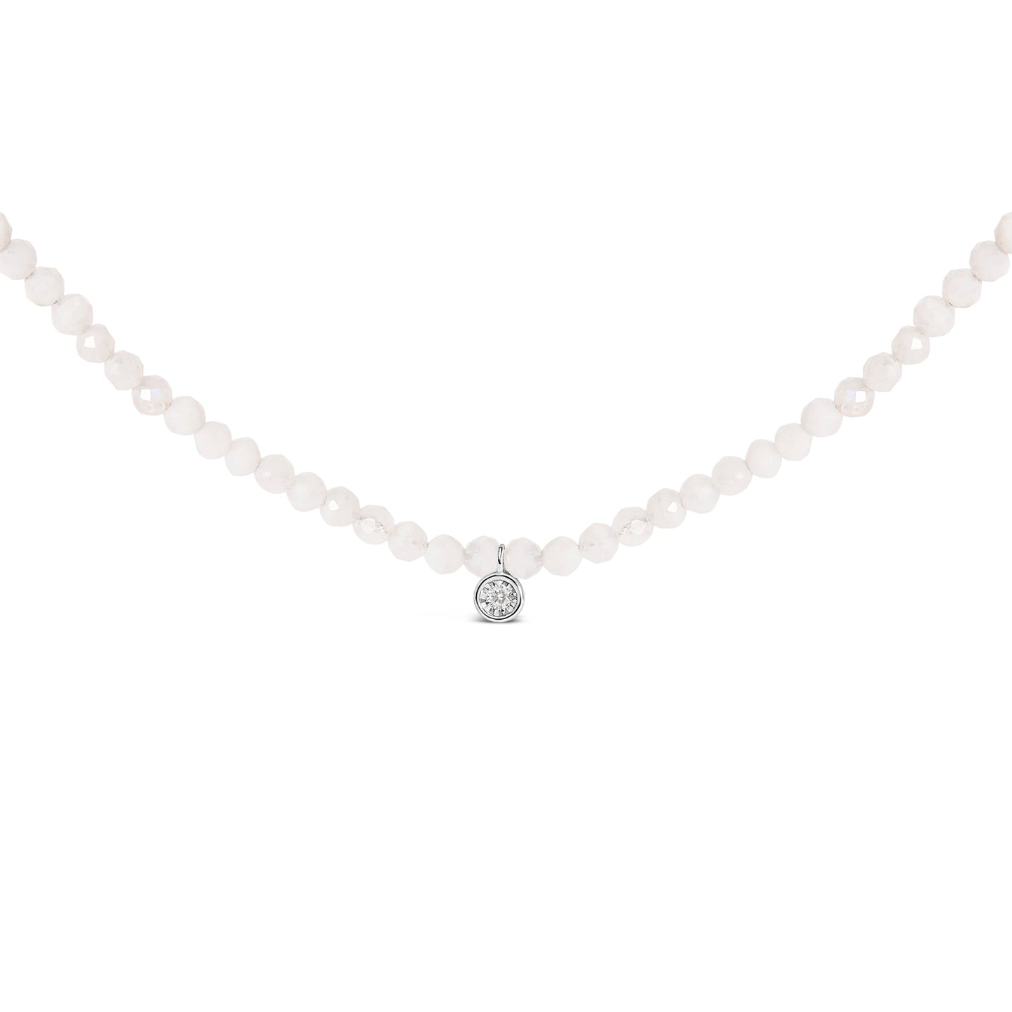 Collier en perles de lune en argent sterling avec accent en diamant