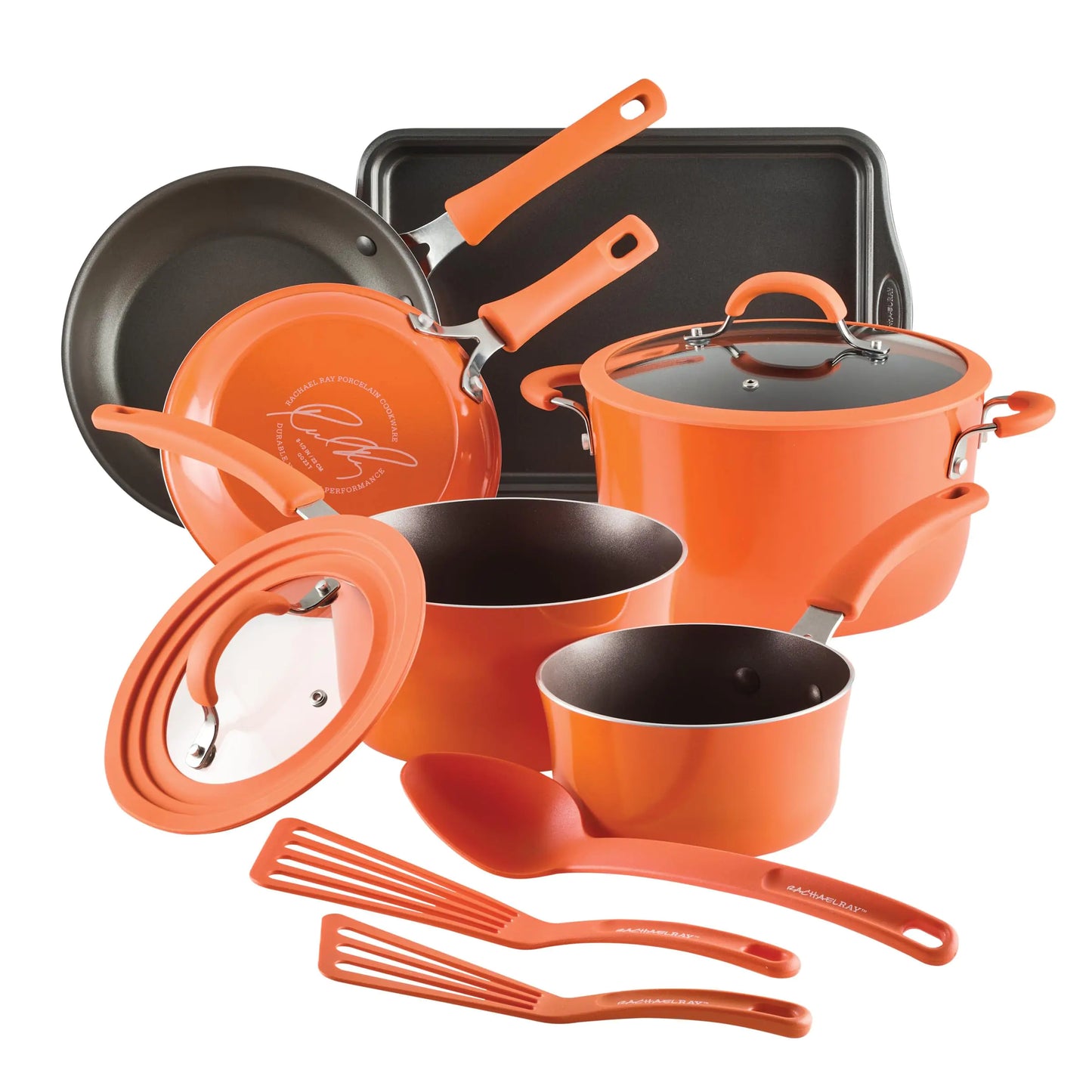 Juego de utensilios de cocina antiadherentes Rachael Ray Cook + Create - 11 piezas, naranja