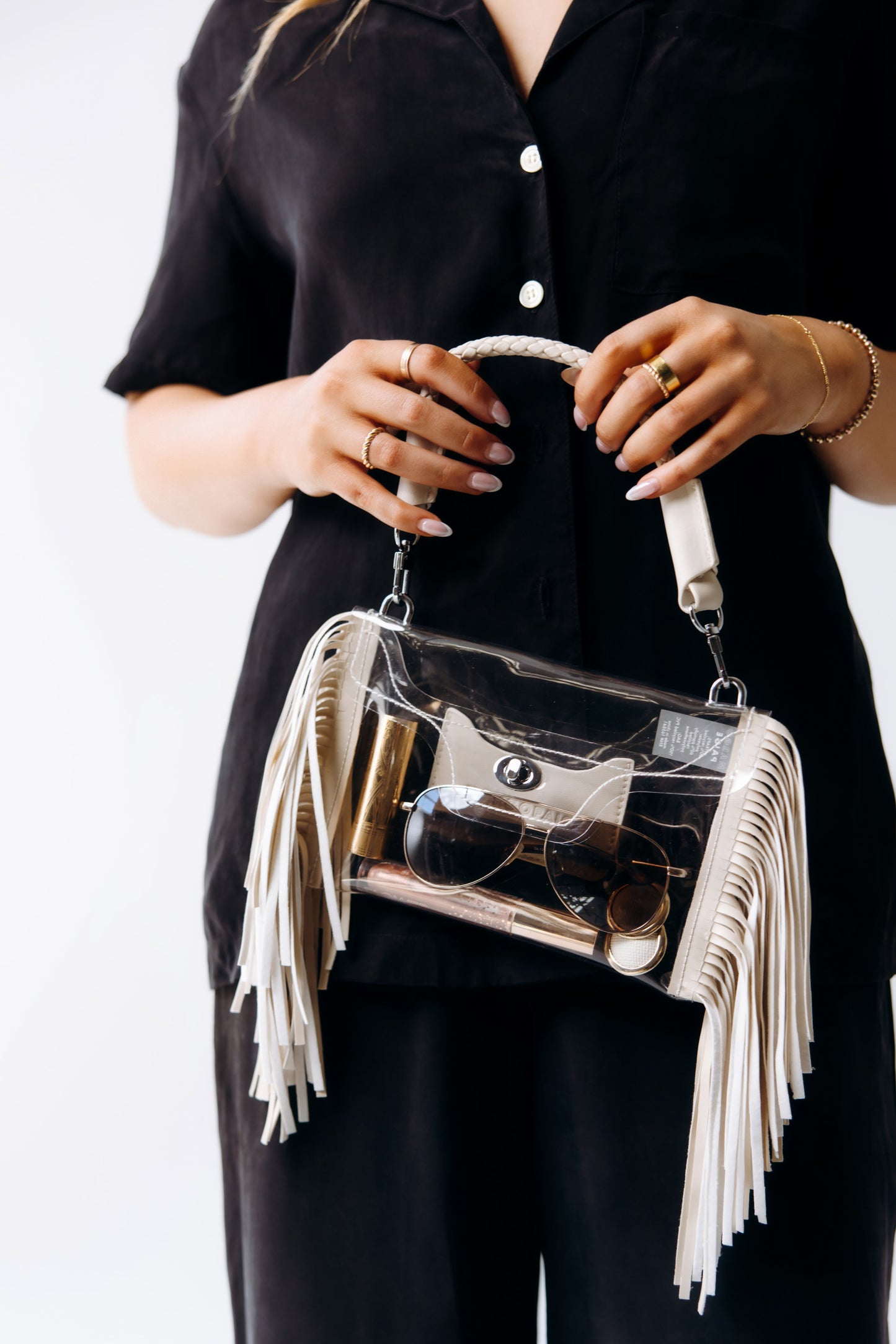 Bolso Cruzado Transparente con Flecos
