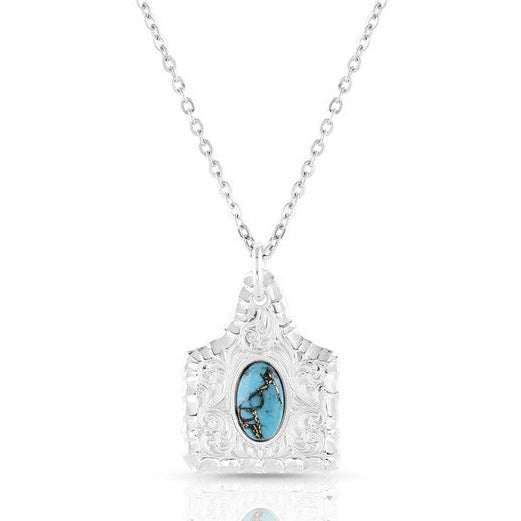 Turquoise Cow Tag Pendant Necklace - Korvel