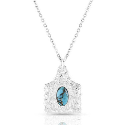 Turquoise Cow Tag Pendant Necklace - Korvel
