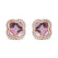 Pendientes de Stud Halo de Amatista Cortada en Trébol de Oro Rosa de 18K