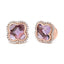 Pendientes de Stud Halo de Amatista Cortada en Trébol de Oro Rosa de 18K