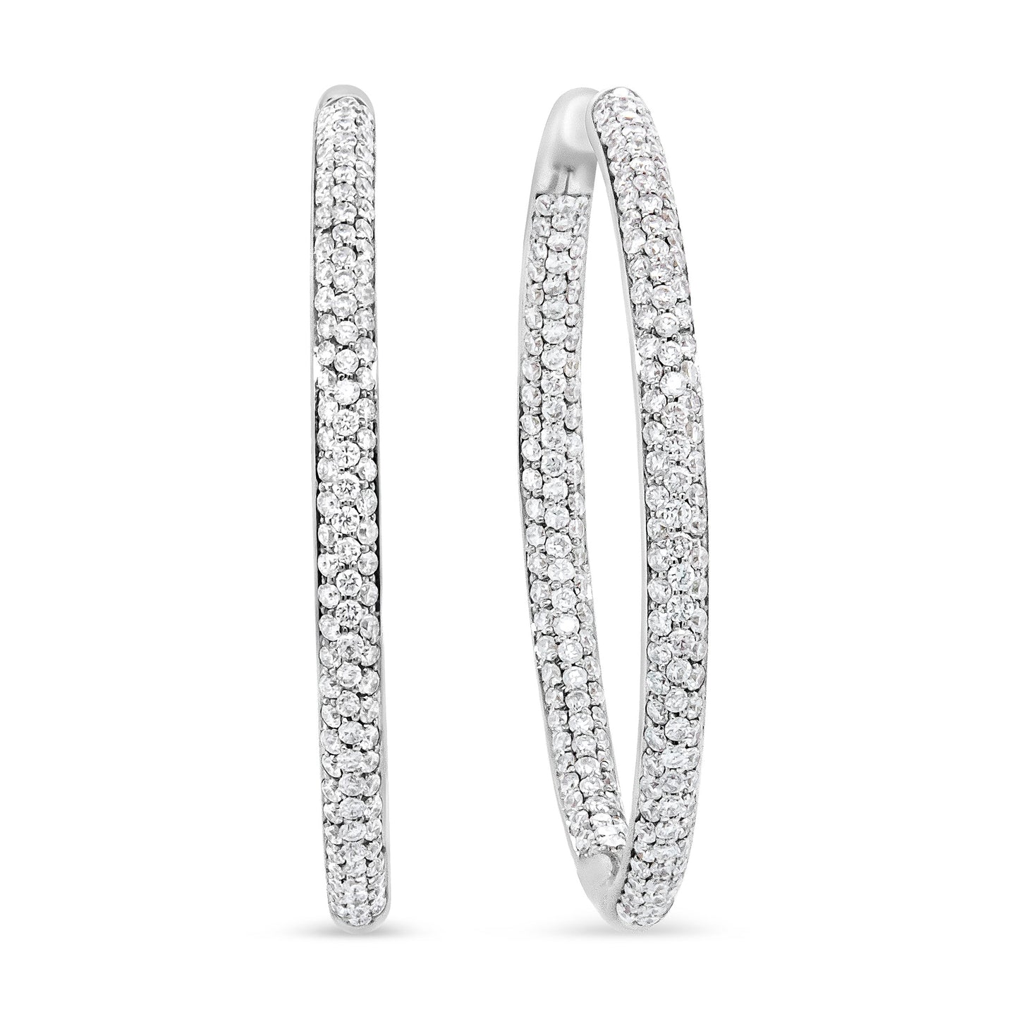 18K White Gold 2.00 Cttw Round-Cut Diamond Hoop Earrings