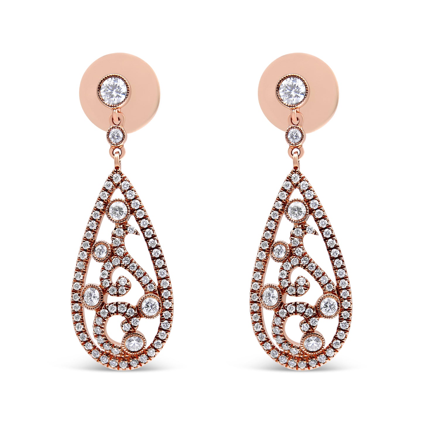 Pendientes Colgantes de Diamante en Forma de Gota de Oro Rosa de 18K