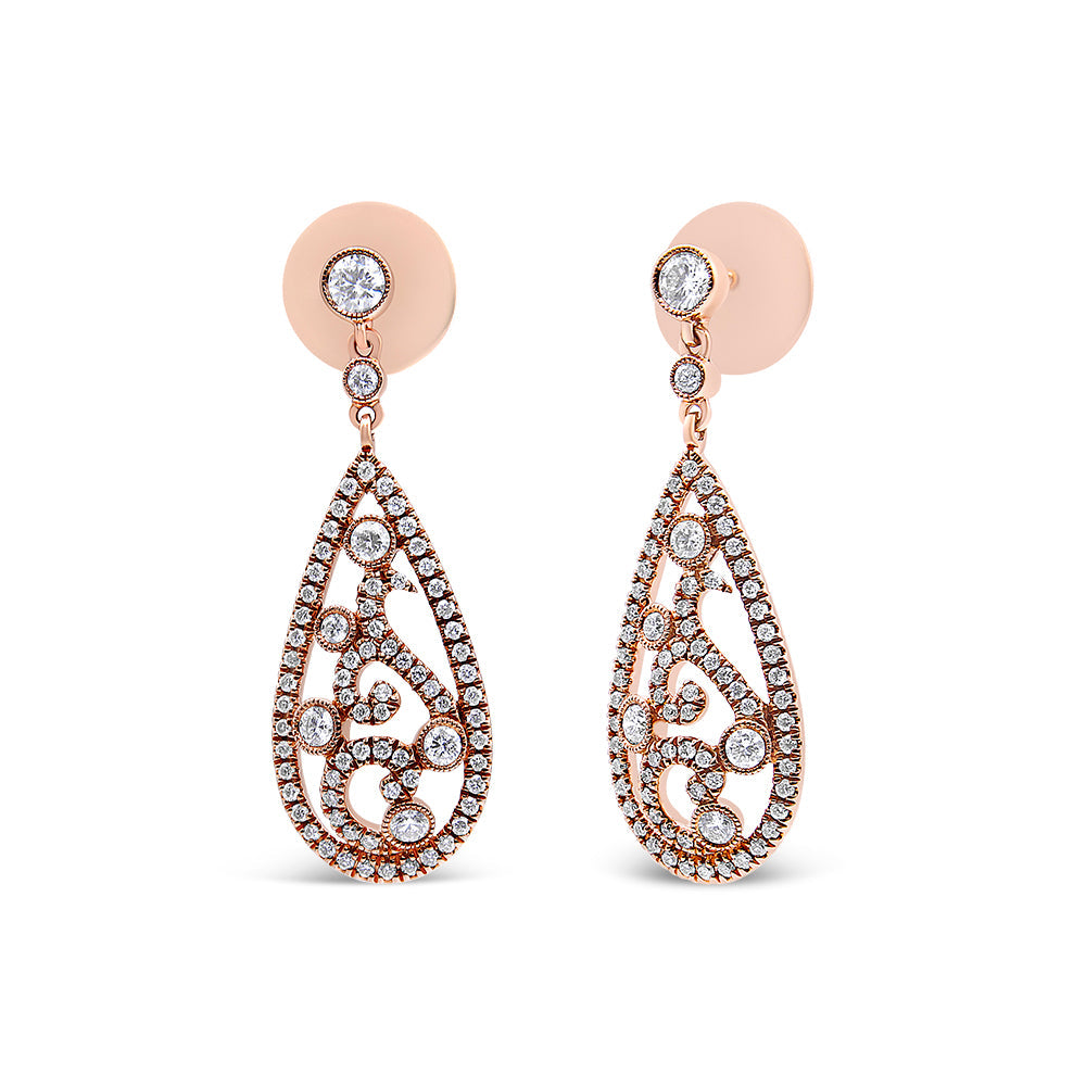 Pendientes Colgantes de Diamante en Forma de Gota de Oro Rosa de 18K
