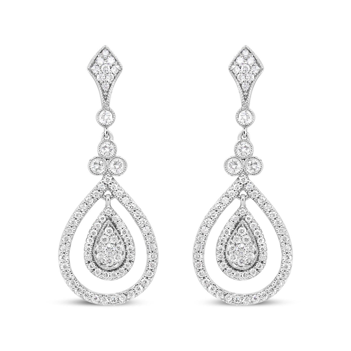 Boucles d'oreilles pendantes en diamant en or blanc 18K en forme de goutte