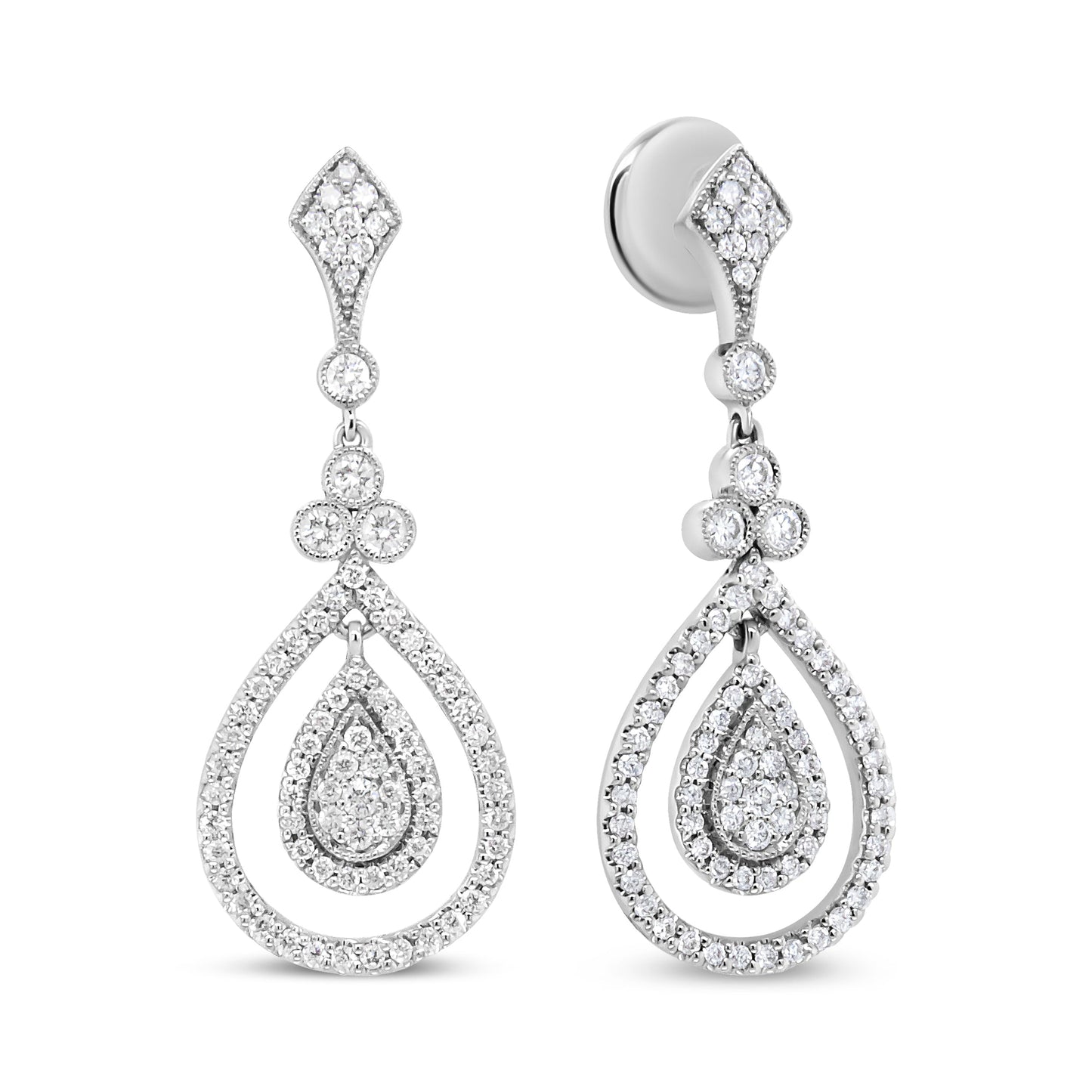 Boucles d'oreilles pendantes en diamant en or blanc 18K en forme de goutte
