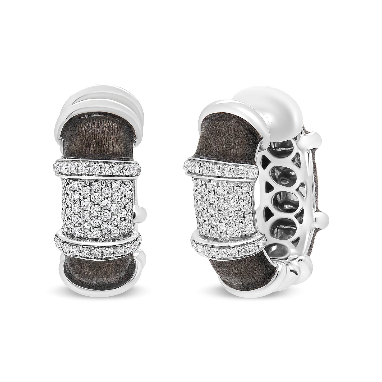 Boucles d'oreilles créoles huggie en argent sterling plaqué or blanc 18K avec diamants